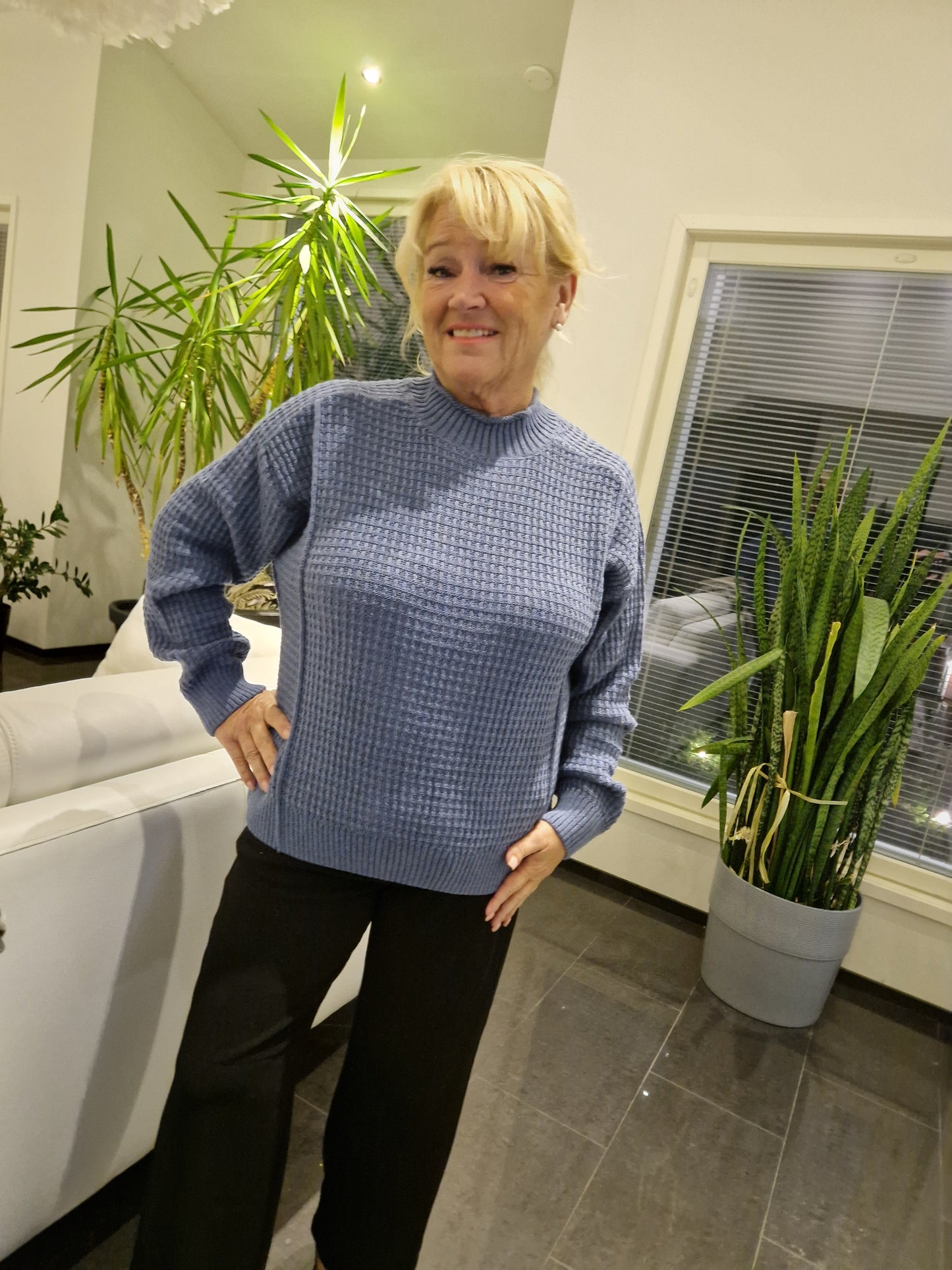 Puuvillaneule kilpparikauluksella  farkun sininen