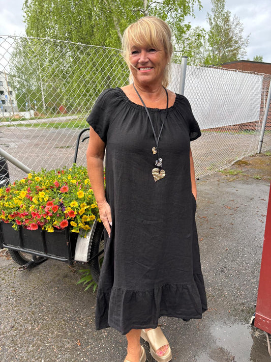 Pellavamekko  frillahelma musta