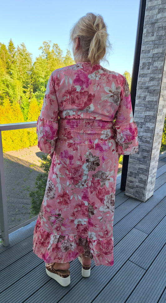 Hihallinen kukkamekko pinkki/punasävy
