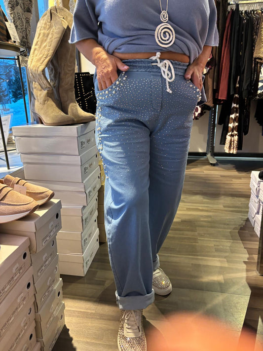 Housut timanteilla/helmillä vaalea sininen