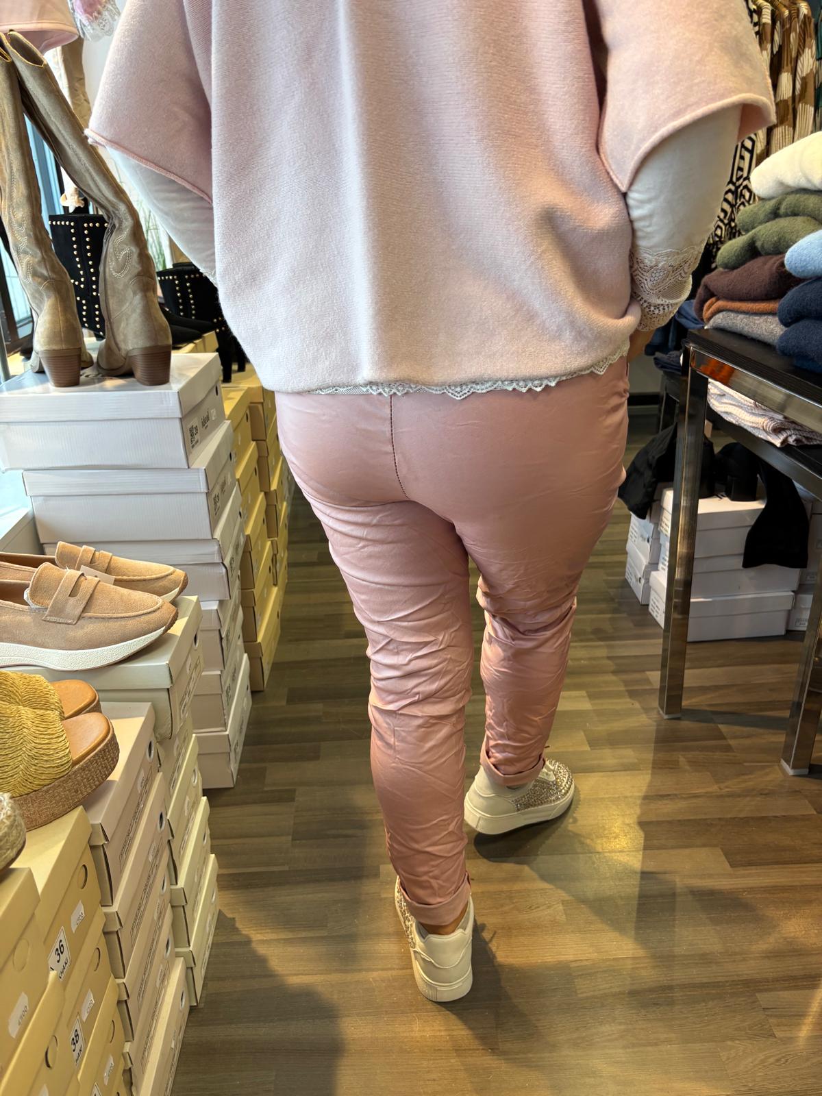 Stretch keinonahkahousu roosa