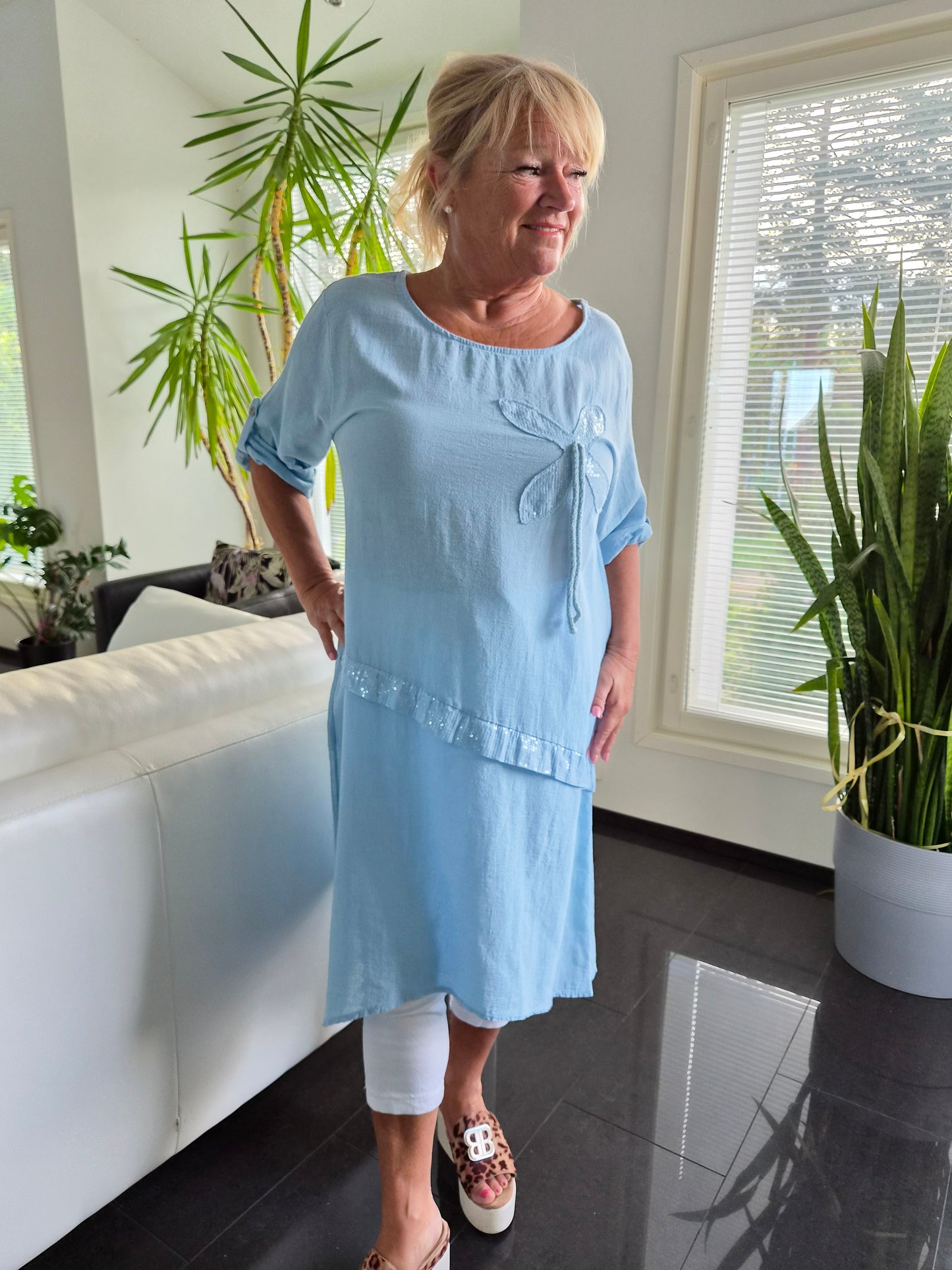 Puuvilla tunika vaalea sininen