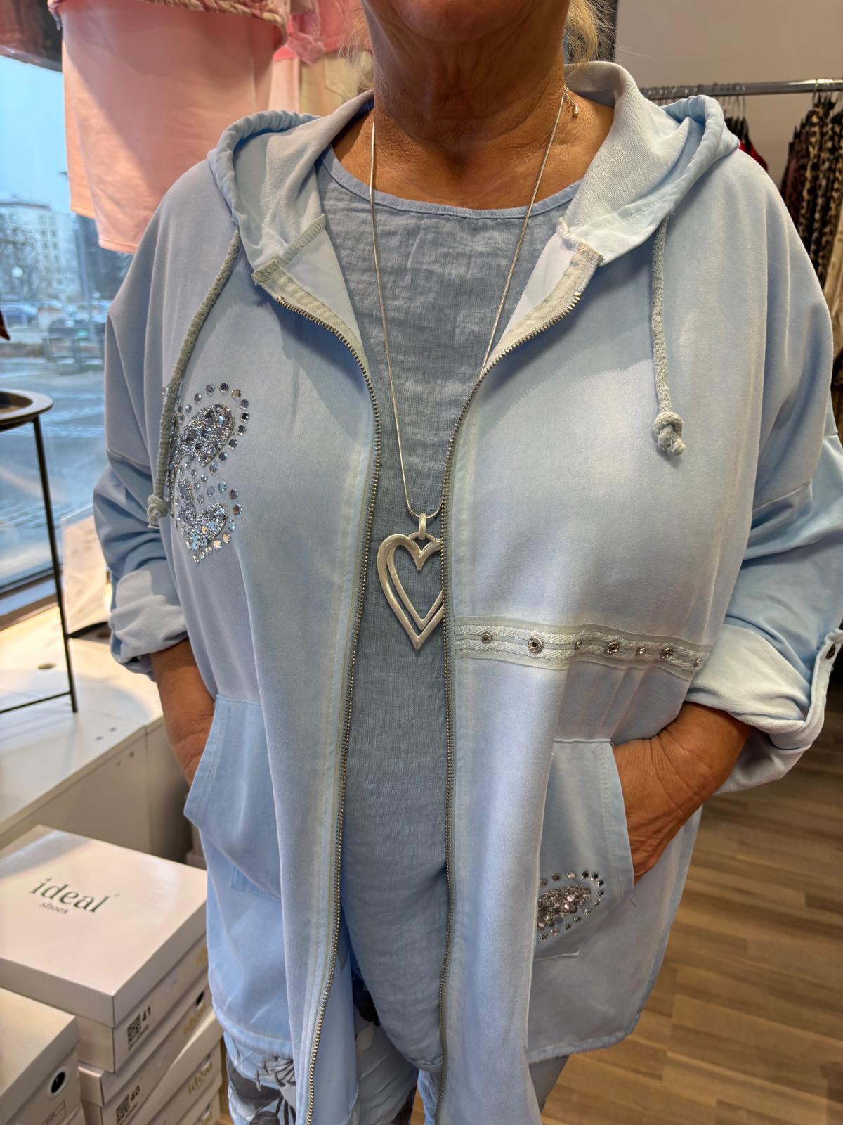 Säämiskä huppari vaalean sininen