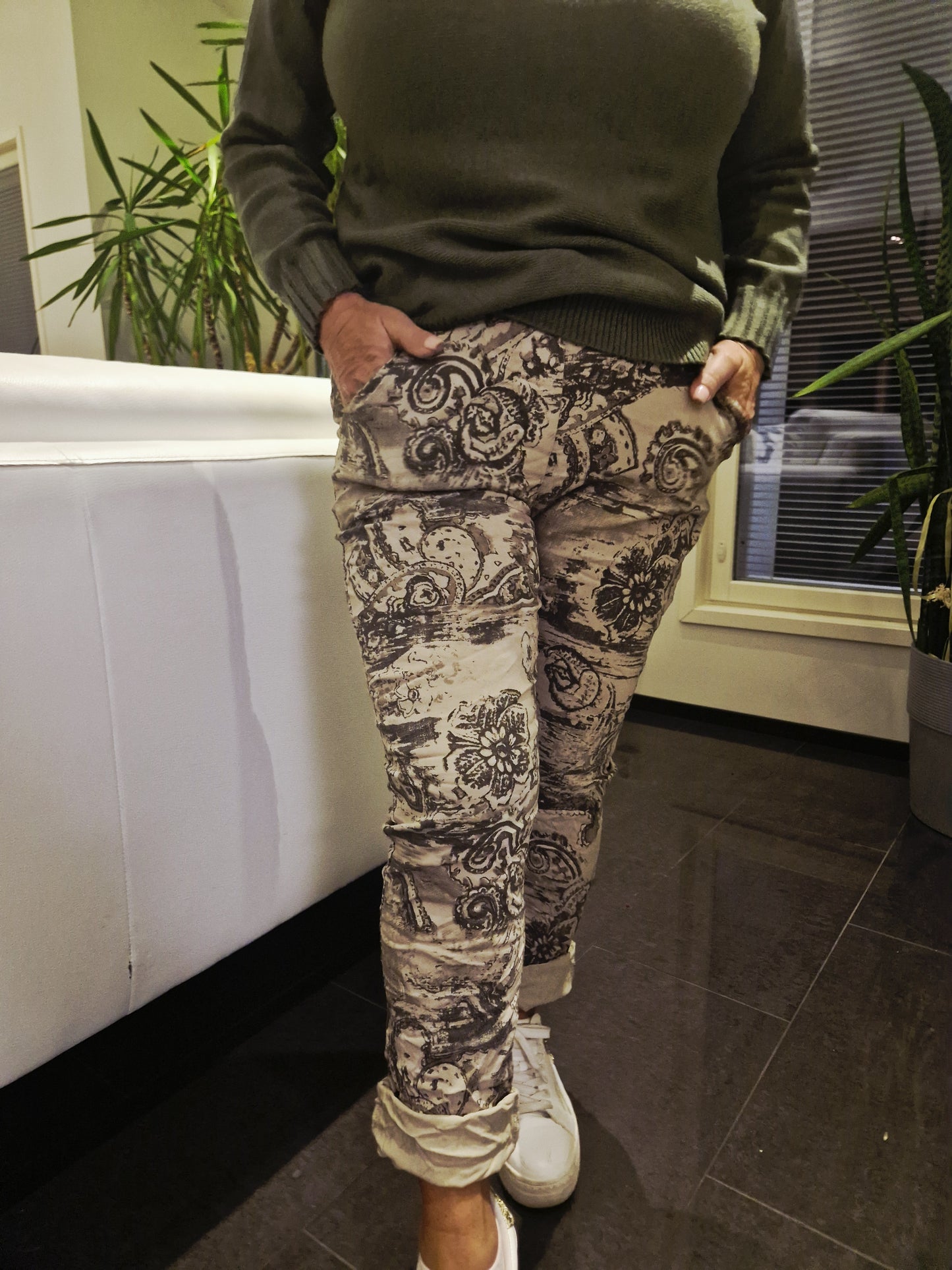 Strech housut  beige/kuvio