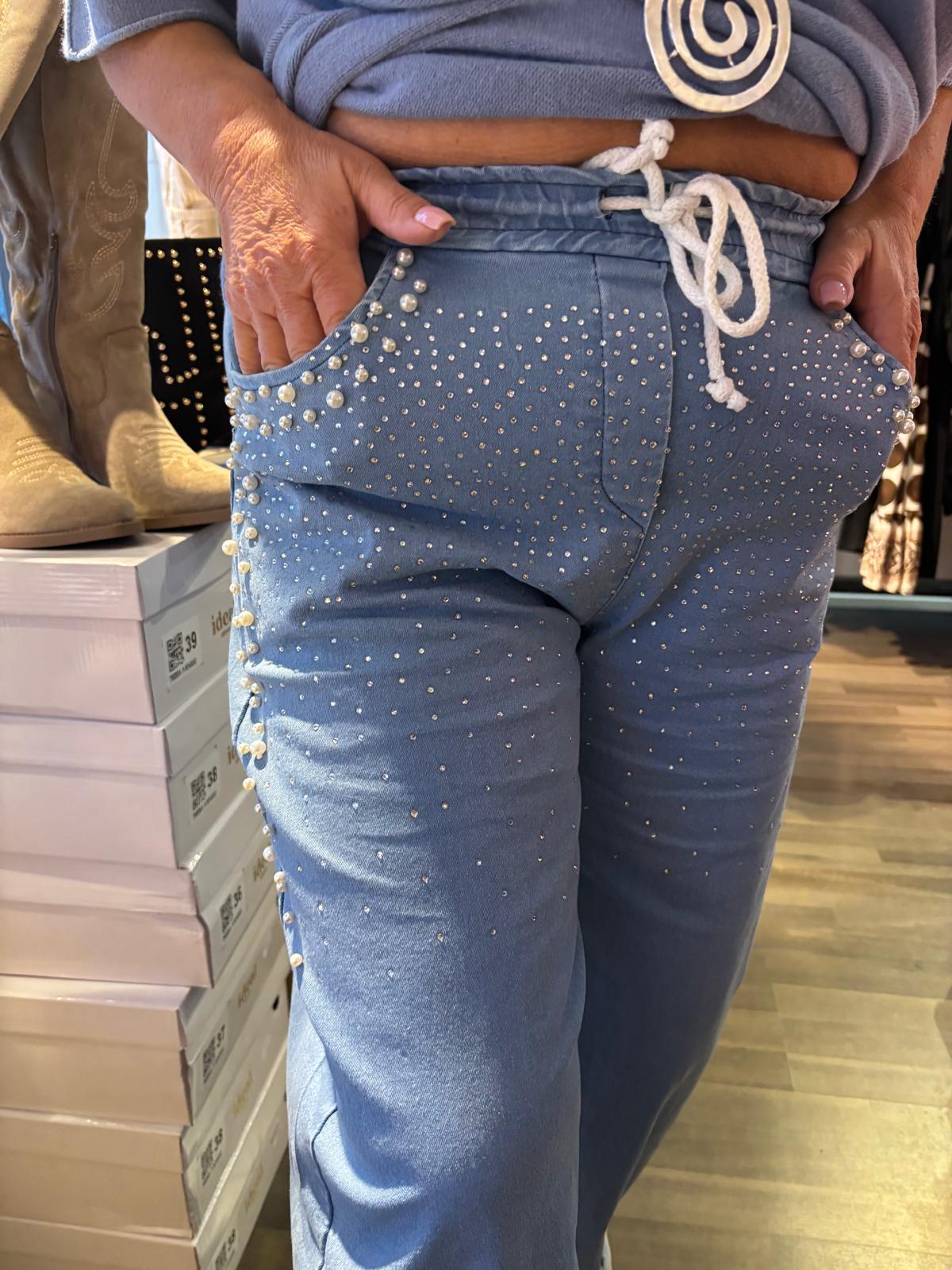 Housut timanteilla/helmillä vaalea sininen