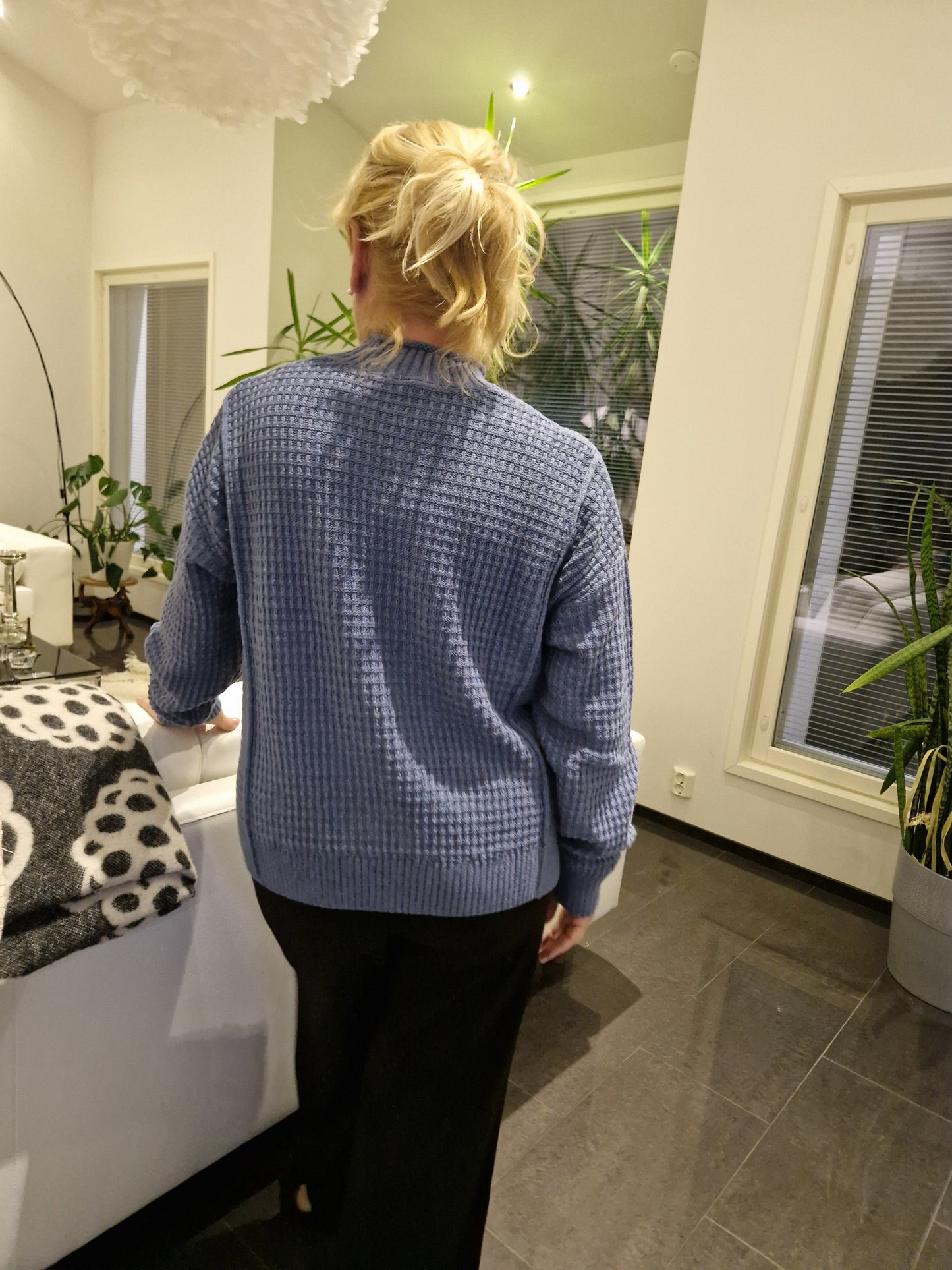 Puuvillaneule kilpparikauluksella  farkun sininen