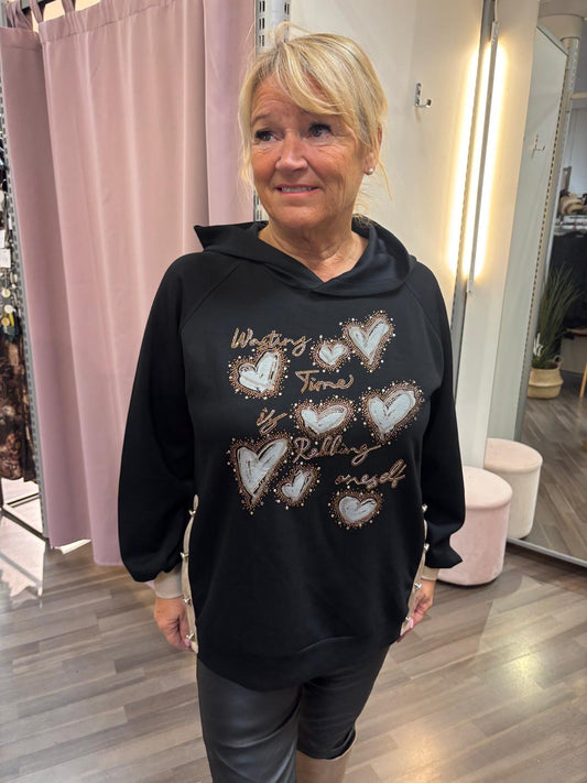 Sydän hupparipusero musta