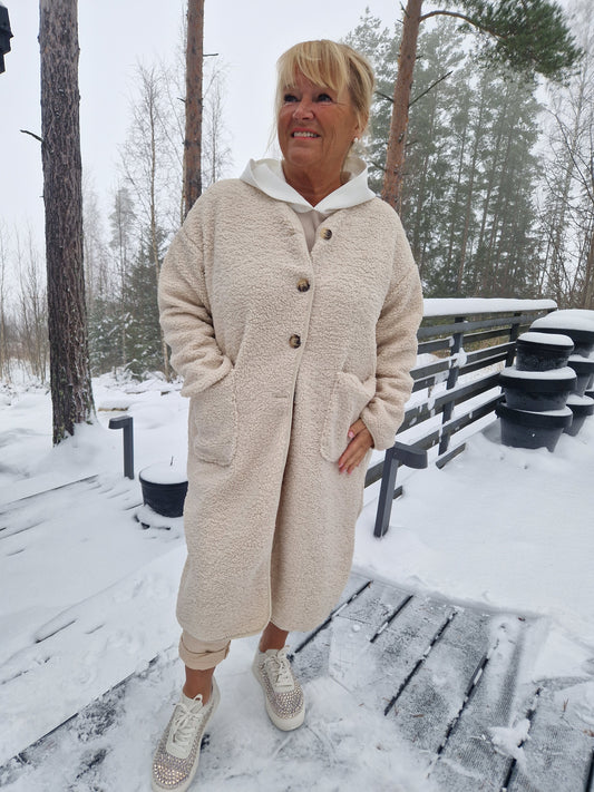 Kaulukseton teddy takki vaalea beessi