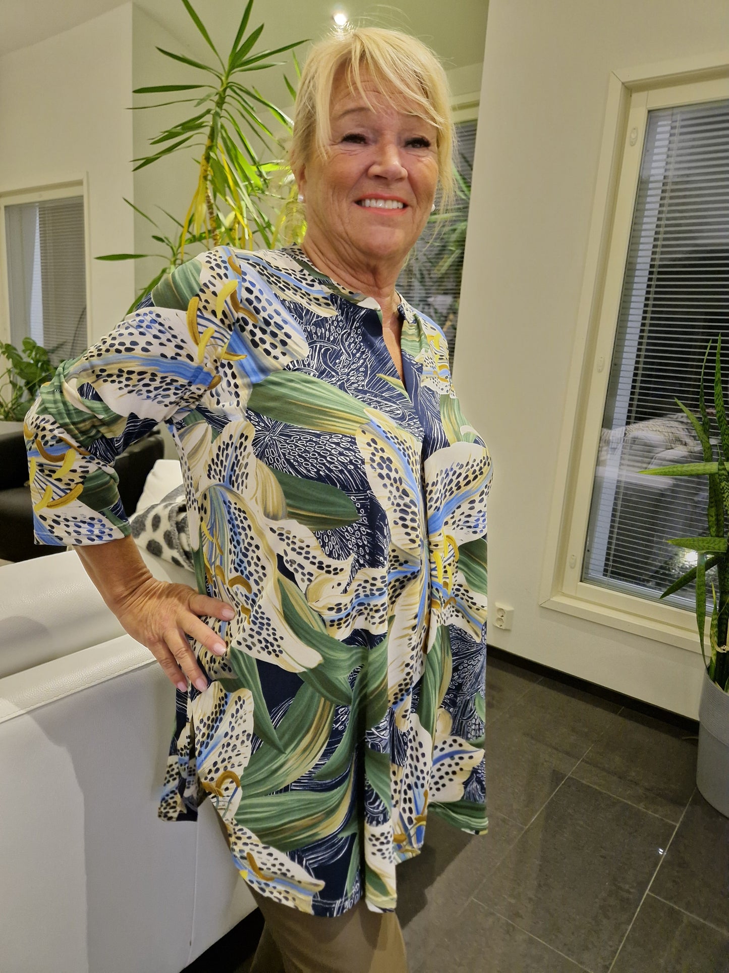 Liukaspintainen tunika vihreä/sininen