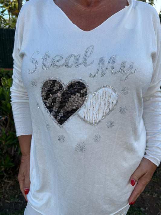 Kevyt sydän neule  luonnonvalkoinen